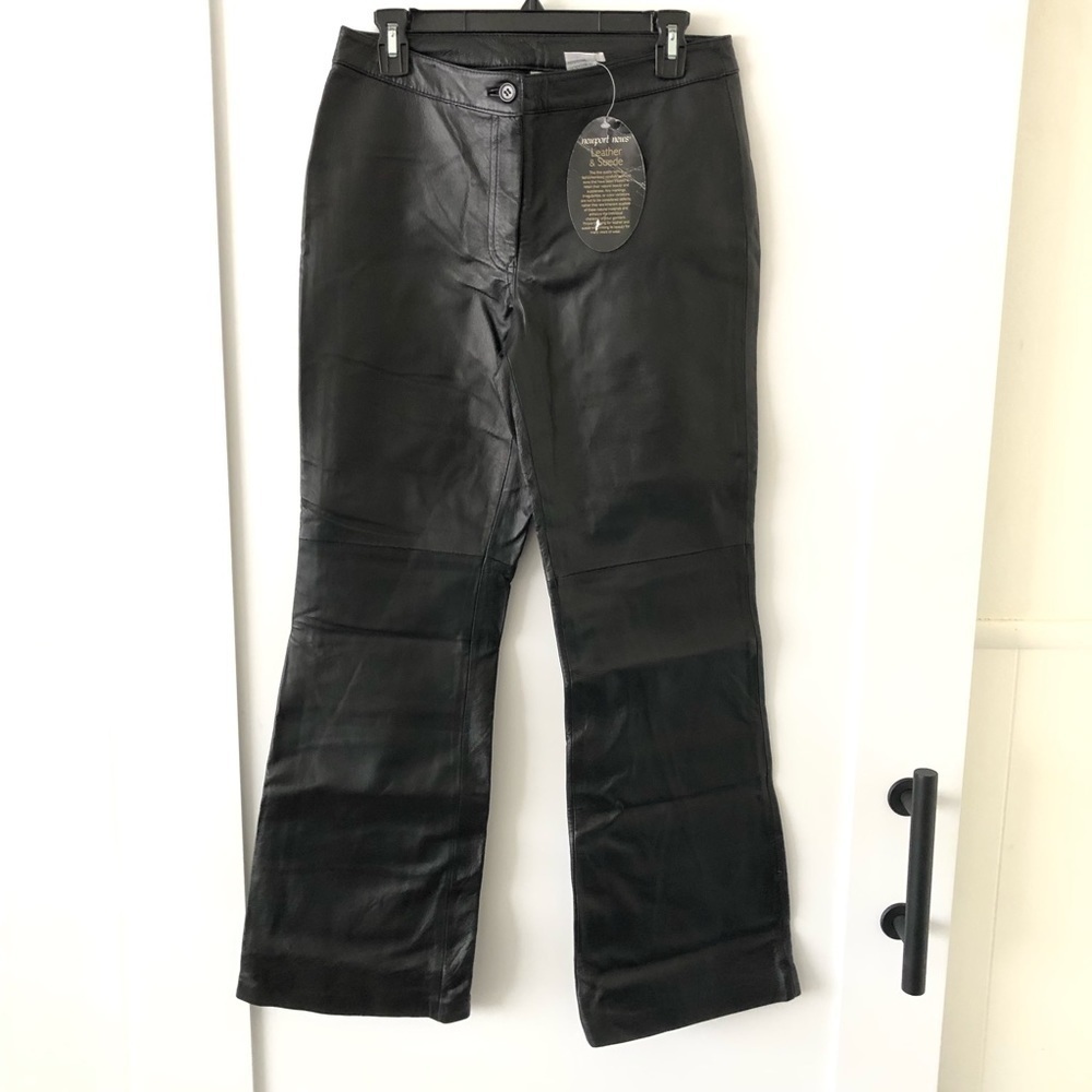 Newport News Black Vintage Straight Leg Leather Pants 8